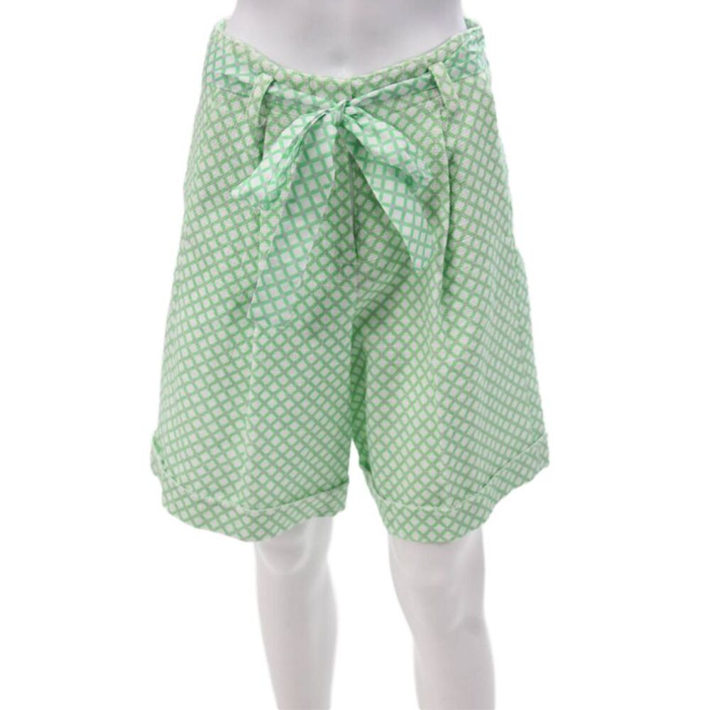 Paola Zuin Womens Green Geometric Cotton Bermuda Shorts Button Size 40